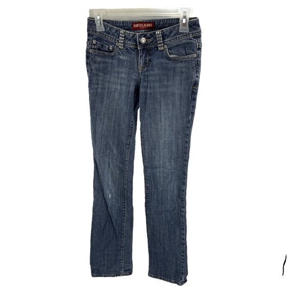 Guess Womens Size 0 Jeans Blue Denim Y2K Low Rise Straight Leg Vintage Style - Picture 1 of 8